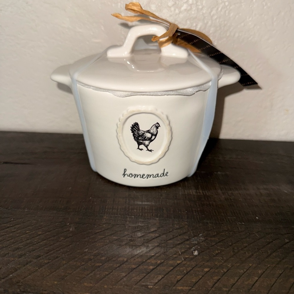 Charming White Ceramic Jar with Rooster Design